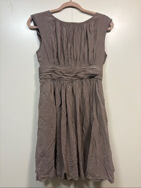 Boden Taupe Cap Sleeve Gathered Waist Dress 6p